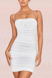Lilideco-Cassie Bodycon Wrap Mini Dress - Pearl White