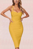 Lilideco-Heidi Bandage Midi Dress - Mustard Yellow