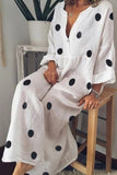 Lilideco Casual Deep V Neck Vintage Long Sleeve Polka Dot Loose Maxi Dress