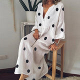 Lilideco Casual Deep V Neck Vintage Long Sleeve Polka Dot Loose Maxi Dress