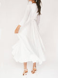 Lilideco White retro V-neck long sleeve dress