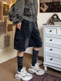 Lilideco High street multi-pocket Harajuku washed black y2k denim shorts women 2000s summer aesthetic hip-hop popular niche cargo short