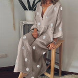 Lilideco Casual Deep V Neck Vintage Long Sleeve Polka Dot Loose Maxi Dress