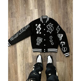 Lilideco Geometric letter flocking embroidery high quality baseball jacket for women Y2K grunge clothes aesthetic casual versatile jacket