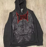 Lilideco American Retro Zipper Hoodie Y2K Clothes Mens Rock Hip Hop Dark Skull Graphic Oversized Hoodie Sweatshirt Zipper Jacket