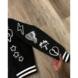 Lilideco Geometric letter flocking embroidery high quality baseball jacket for women Y2K grunge clothes aesthetic casual versatile jacket