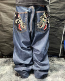 Lilideco Streetwear Jeans Y2K Harajuku Hip Hop Rock Graphic Print Retro Blue Baggy Jeans Mens Womens New Low Waist Wide Leg Trousers