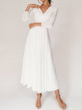 Lilideco White retro V-neck long sleeve dress