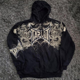 Lilideco Streetwear Tapout Zipper Hoodie Y2K Mens Hip Hop Letter Retro Graphic Print Black Oversized Hoodie Gothic Jacket Clothes