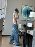 Lilideco Perschat Y2k American Retro Jeans 2024 Summer Women New Flipped Fashion Design Instagram Wide Leg Loose Street Casual Straight Leg Pants