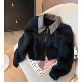 Lilideco valentines day outfits Chic Knitted Cardigan Women PU Collar Long Sleeve Female Loose Sweater  Autumn New Korean Zipper Lady Tops New In Coats Y2K