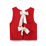 Lilideco valentines day outfits Knitted Sweater Lace-up Fashion Vest Autumn Sleeveless Pull Cropped Sweaters Top Bow Vests Women Cute Waistcoat Elegant Tops Y2K