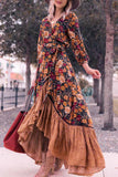 Lilideco Florcoo Long Sleeve Print Retro Long Maxi Dress