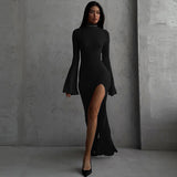 Lilideco valentines day outfits Turtleneck Long Sleeve Backless Slit Sexy Slim Maxi Dress Prom Women Curvy Dresses Party Y2K Red Black Evening Club Fashion Chic