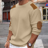 Lilideco Men Patchwork Suede Knit Sweater Slim Fit Long Sleeve O-neck  Knitwear Spring Autumn Fashion Knitted Pullover Tops Streetwear