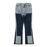 Lilideco 2024 European and American retro washed spliced denim loose trousers high street couple straight micro-flared jeans hot sale