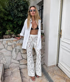 Lilideco valentines day outfits White Lace Flower Jacquard Sheer Flared Trousers Woman Hollow Out Pants Vintage Trouser Y2k Holiday Vacation Street 2025 Summer