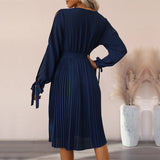 Lilideco New Women's Solid Color Hollow Long Sleeve Dress