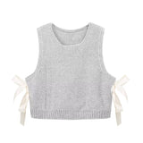 Lilideco valentines day outfits Knitted Sweater Lace-up Fashion Vest Autumn Sleeveless Pull Cropped Sweaters Top Bow Vests Women Cute Waistcoat Elegant Tops Y2K