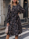 Lilideco Black long-sleeved V-neck floral dress