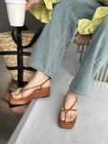 Lilideco Belt Buckle Hollow Solid Color Square-Toe Platform Shoes Sandals