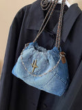Lilideco  denim canvas bag women's single shoulder tote bag crescent bag niche design texture ins Korean version underarm bag
