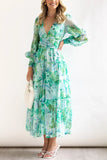 Lilideco Abstract Floral Balloon Sleeves Maxi Dress