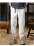 Lilideco Spring Summer Mens Linen Casual Pants Elastic Waist  Loose Pencil Pants Fashion Sports Ankle-Length Cargo Trousers Flax