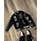 Lilideco Geometric letter flocking embroidery high quality baseball jacket for women Y2K grunge clothes aesthetic casual versatile jacket