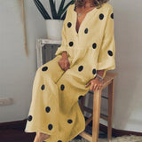 Lilideco Casual Deep V Neck Vintage Long Sleeve Polka Dot Loose Maxi Dress