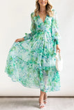 Lilideco Abstract Floral Balloon Sleeves Maxi Dress