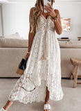 Lilideco Lace Tassel V Neck Party Elegant Hollow Sleeveless Off Shoulder Maxi Dress