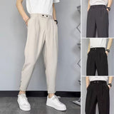 Lilideco Korean Cropped Pants For Men Fashion Casual Suit Pants Solid Slim Fit Straight Trousers Spring Summer Trend Youth Pant Plus Size