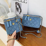 Lilideco Small fragrant style denim blue box bag women's 2024 new hot style high-end all-match one-shoulder Messenger small bag