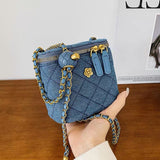 Lilideco Small fragrant style denim blue box bag women's 2024 new hot style high-end all-match one-shoulder Messenger small bag