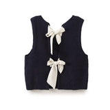 Lilideco valentines day outfits Knitted Sweater Lace-up Fashion Vest Autumn Sleeveless Pull Cropped Sweaters Top Bow Vests Women Cute Waistcoat Elegant Tops Y2K