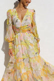 Lilideco Abstract Floral Balloon Sleeves Maxi Dress