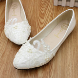 shoes Lace White Wedding Shoes Flat plus Size Bridal Shoes Bridesmaid Shoes Low-Cut Pu Women's Shoes Factory Supply