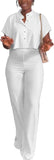 Lilideco Women's Summer 2 Piece Outfits Casual Tracksuit Short Sleeve Button Down Crop Top Wide Leg Long Pant Lounge Sets