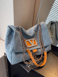 Lilideco Fashion casual chain portable large-capacity bag women's new denim tote bag 2024 high-end underarm bag