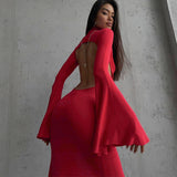 Lilideco valentines day outfits Turtleneck Long Sleeve Backless Slit Sexy Slim Maxi Dress Prom Women Curvy Dresses Party Y2K Red Black Evening Club Fashion Chic