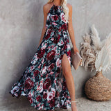 Lilideco Trendy Bohemian Sleeveless Elegant Holiday Print MaxiWedding Guest Dress