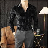 Lilideco Korean Style Elastic Velvet Shirt For Men Spring  Autumn Long Sleeve Slim Fit Tops Fashion Vintage Shirts Barber Nightclub