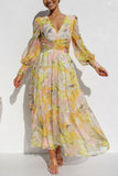 Lilideco Abstract Floral Balloon Sleeves Maxi Dress