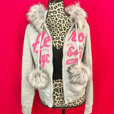 Lilideco With Harajuku Print Light Color Hoodies women Design Clothing Kawaii Clothes Street Leopard Print American Plush Jacket Y2K Tops