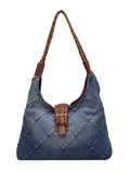 Lilideco Simple casual color contrast portable large-capacity bag female 2024 new denim tote bag high-end shoulder bag