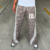 Lilideco Retro Camo Sweatpants Y2K Pants Women Men Gothic Hip Hop Tactical Camo Pattern Baggy Casual Pants Stretch Waist Jogger Trouser