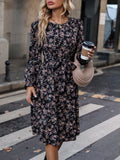 Lilideco Black long-sleeved V-neck floral dress