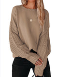 Lilideco  Knitted Twist Long Sleeves Solid Color Round-Neck Sweater Tops