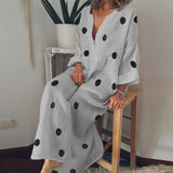 Lilideco Casual Deep V Neck Vintage Long Sleeve Polka Dot Loose Maxi Dress